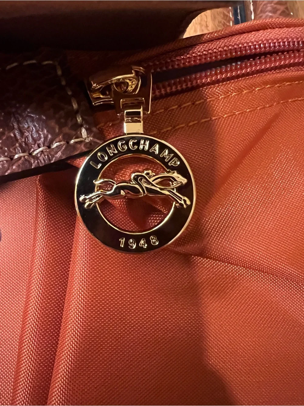 Longchamp Le Pliage Original M Tote Brick Orange PARIS Eiffel Tower stamp NWOT